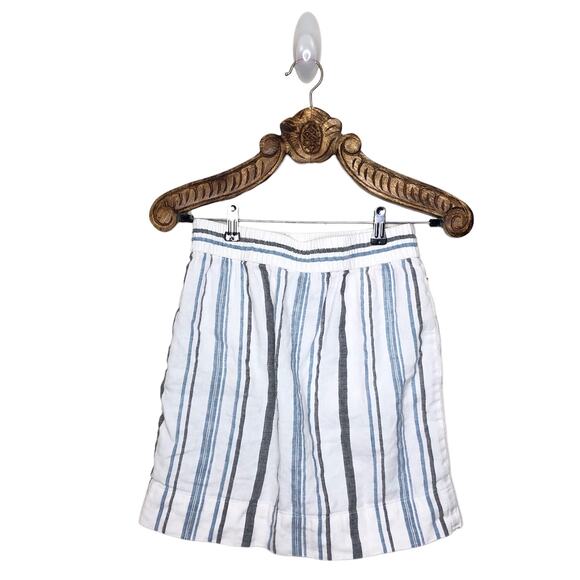 LOFT Skirt Mini Cotton Linen Blend Vertical Stripe Elastic Waist Pockets White S - Picture 2 of 8